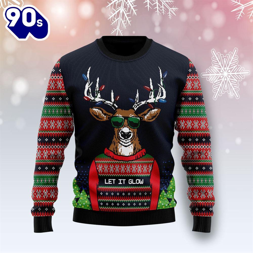 Christmas 2024 Deer Let It Glow Ugly Christmas Sweater Christmas 2024 Deer Let It Glow Ugly Christmas Sweater