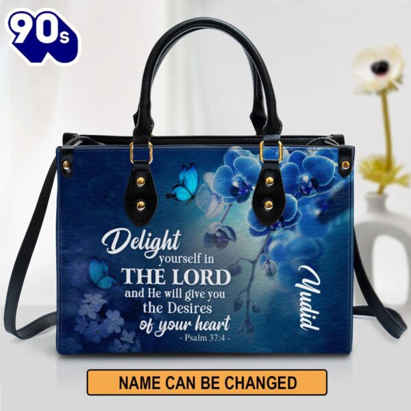 Delight Yourself In The Lord Psalm 37 4 Blue Orchids And Lilac Leather Bag , Christian Bags  Gift For Women Christmas