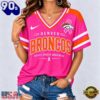 Denver Broncos 2026 NFL Pink Breast Cancer Awareness V neck T Shirt, NFL Fan V Neck Shirt
