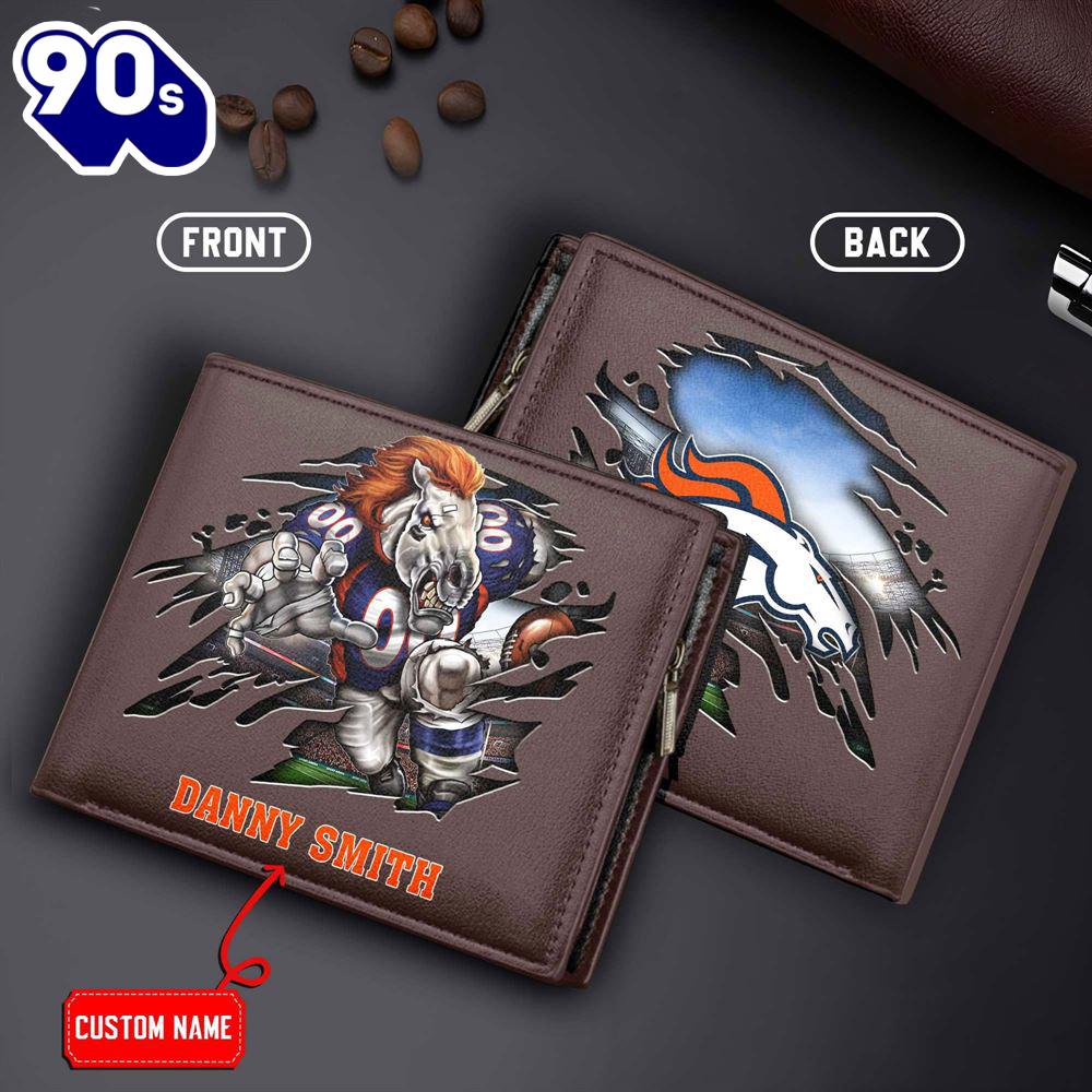 Denver Broncos Men's Leather Wallet Custom Name Denver Broncos Men's Leather Wallet Custom Name