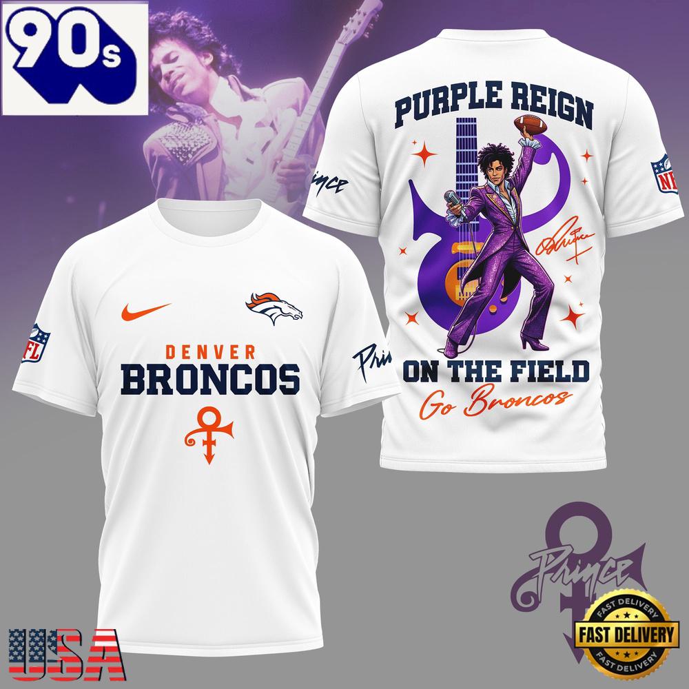 Denver Broncos NFL Prince Purple Reign Football All Over Print T-Shirt Denver Broncos NFL Prince Purple Reign Football All Over Print T-Shirt