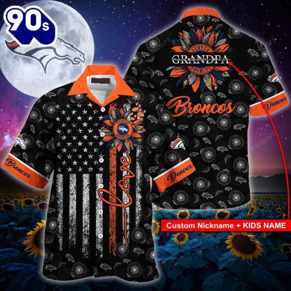 Denver Broncos NFL-Hawaii Shirt Sunflower Custom Your Nickname,Kids Name Best Gift For Mother Day,Father Day