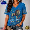 Detroit Lions NFL Different, Not Less Autism Awareness V neck T Shirt, NFL Fan V Neck Shirt
