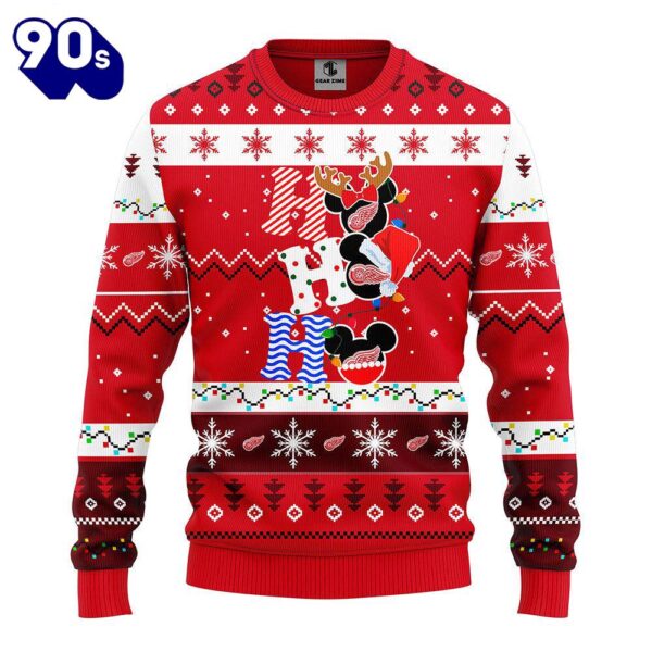 Detroit Red Wings Hohoho Mickey Christmas Ugly Sweater  Gift Christmas