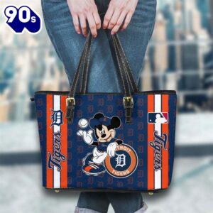 Detroit Tigers Mlb Mickey Women Leather Tote Bag