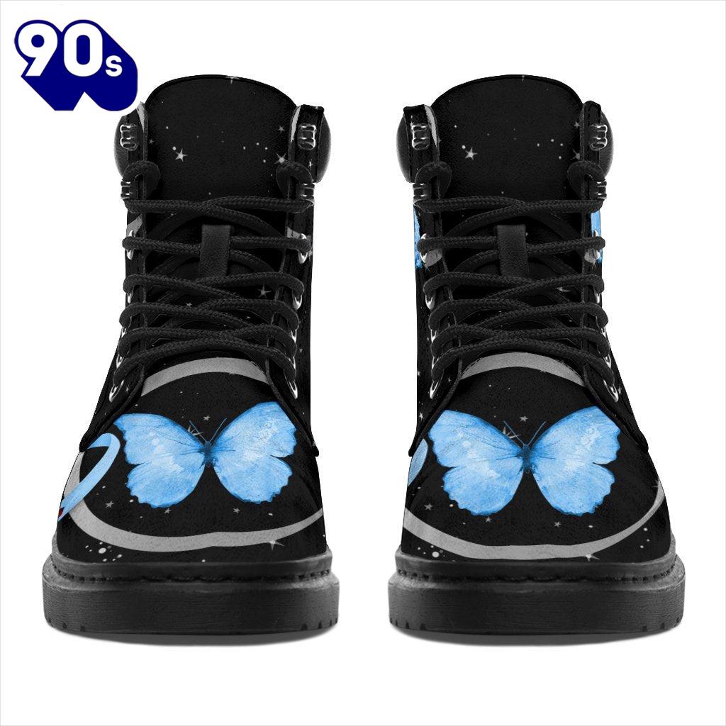 Diabetes Awareness Leather Boots Ribbon Butterfly Shoes Diabetes Awareness Leather Boots Ribbon Butterfly Shoes