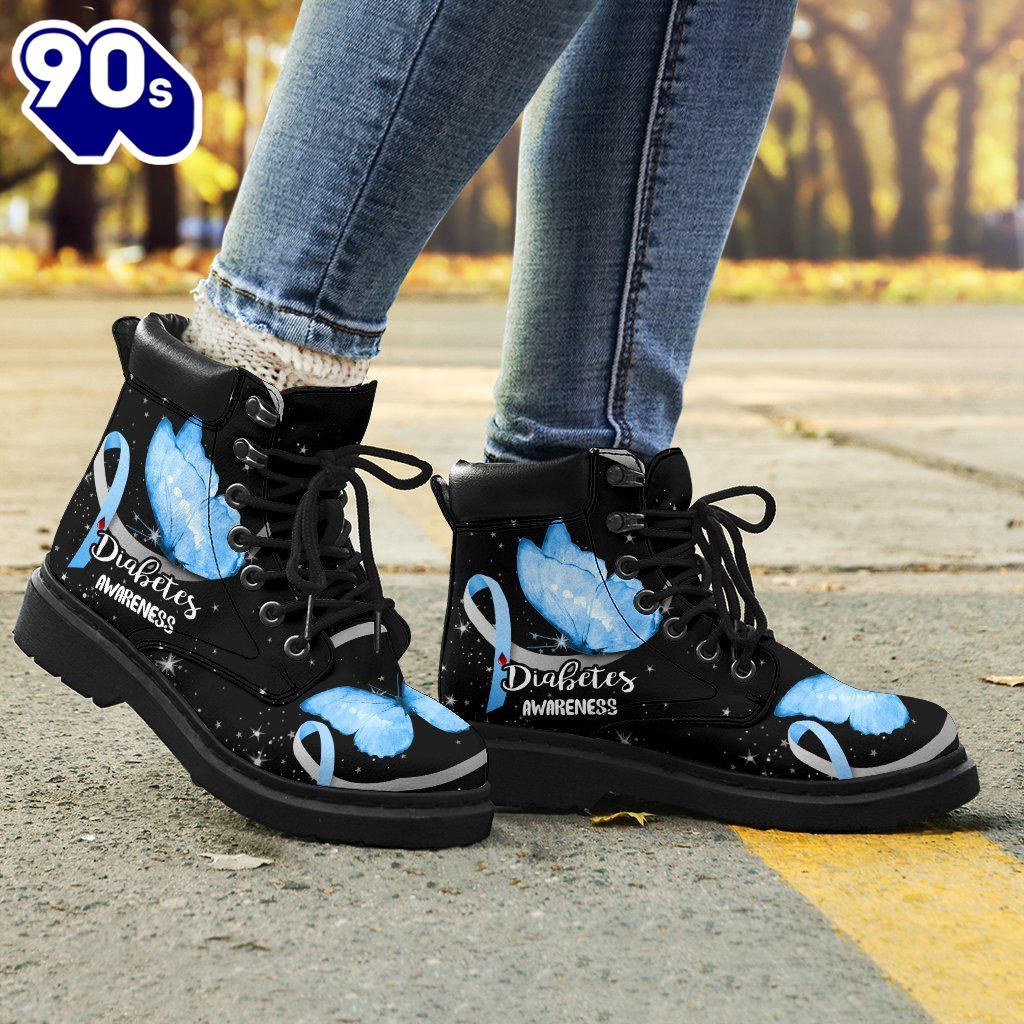 Diabetes Awareness Leather Boots Ribbon Butterfly Shoes Diabetes Awareness Leather Boots Ribbon Butterfly Shoes