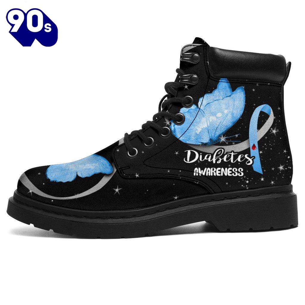 Diabetes Awareness Leather Boots Ribbon Butterfly Shoes Diabetes Awareness Leather Boots Ribbon Butterfly Shoes