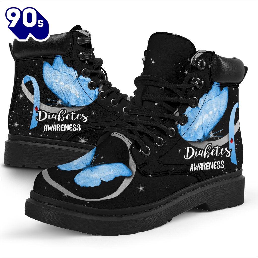 Diabetes Awareness Leather Boots Ribbon Butterfly Shoes Diabetes Awareness Leather Boots Ribbon Butterfly Shoes