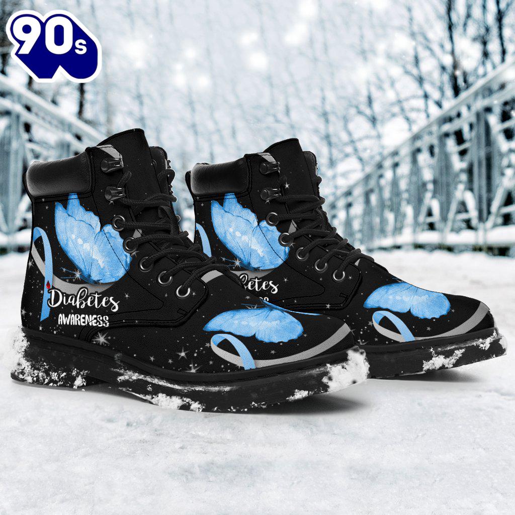 Diabetes Awareness Leather Boots Ribbon Butterfly Shoes Diabetes Awareness Leather Boots Ribbon Butterfly Shoes