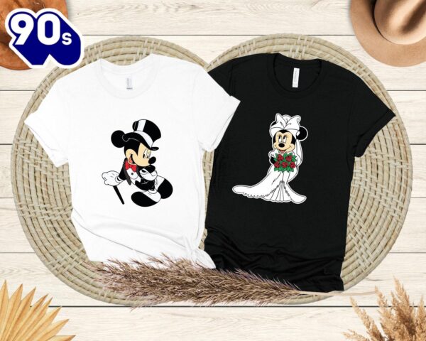 Disney Bride & Groom Shirts Mickey and Minnie Wedding Tees Couple Disney Shirts