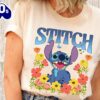 Disney Floral Stitch Love Flowers Portrait Magic Kingdom Cool T-Shirt Gift Xmas