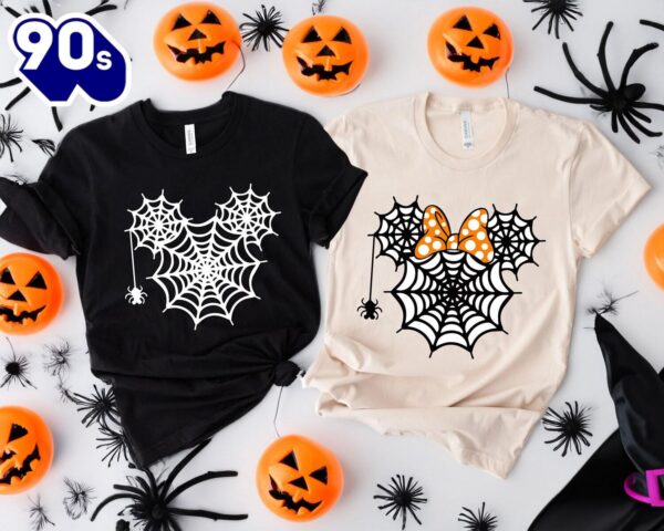 Disney Halloween Couple Shirts Mickey Minnie Spider Web Tee Matching Halloween Disney Shirts