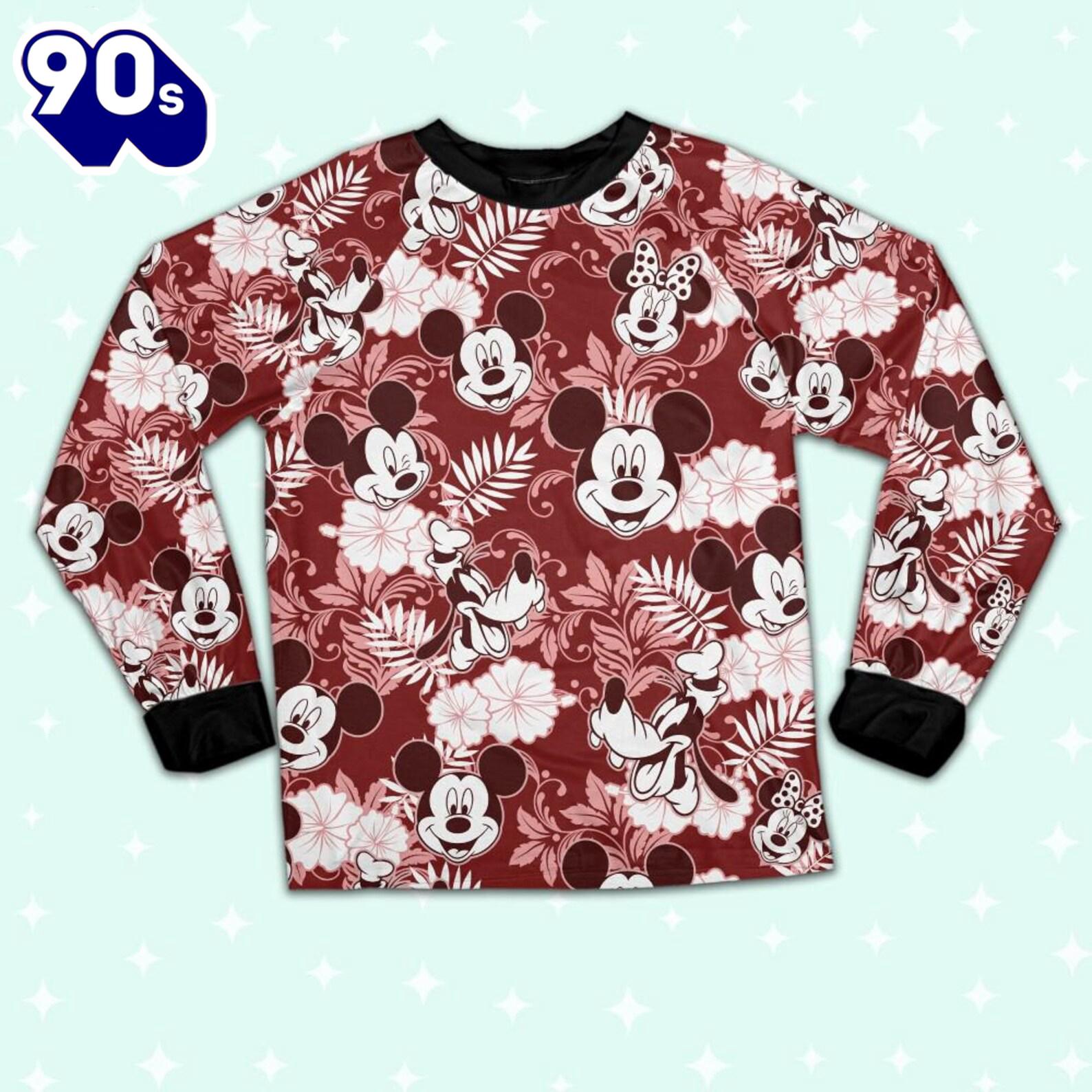 Disney Mickey Minnie Goofy Seamless Summer Tropical Red Style Pajamas Set - Family Disneyland Matching Pajamas Set Disney Mickey Minnie Goofy Seamless Summer Tropical Red Style Pajamas Set - Family Disneyland Matching Pajamas Set