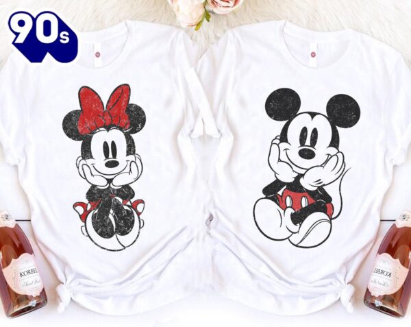 Disney Mickey Minnie Mouse Classic Sitting T-Shirt Couples Shirt Disneyland Matching Outfits