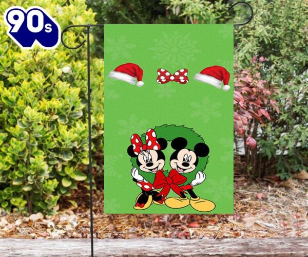 Disney Mickey Mouse Christmas Mickey And Minnie Green 6 Double Sided Printing Garden Flag Mickey Christmas Flag