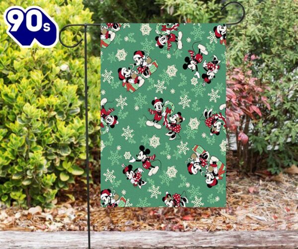 Disney Mickey Mouse Christmas Mickey And Minnie Green 8 Double Sided Printing Garden Flag Mickey Christmas Flag