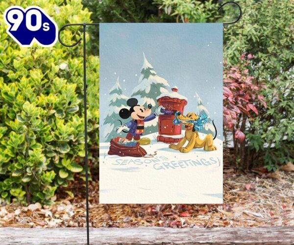 Disney Mickey Mouse Christmas Mickey And Pluto Blue 2 Double Sided Printing Garden Flag Mickey Christmas Flag