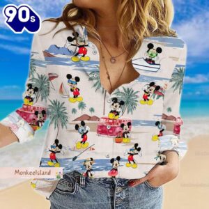 Disney Mickey Mouse Linen-Look Shirt, Funny Mickey Women Shirt