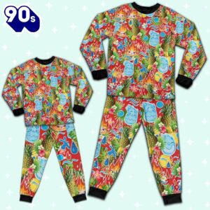 Disney Pixar Elemental Ember and Wade Seamless Pineapple Summer Tropical Pajamas Set - Movie Cartoon Holiday Pajamas