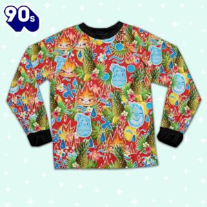 Disney Pixar Elemental Ember and Wade Seamless Pineapple Summer Tropical Pajamas Set - Movie Cartoon Holiday Pajamas