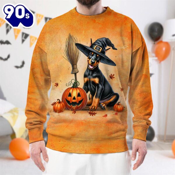 Doberman Pinscher Dog In Spooky Autumn Halloween 3D Shirt  For Man And Women