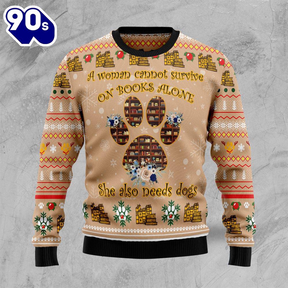 Dog And Book Lover Ugly Christmas Sweater Dog And Book Lover Ugly Christmas Sweater