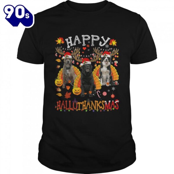 Dog Halloween Christmas Happy Hallothanksmas Thanksgiving T-Shirt  For Man And Women