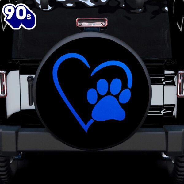Dog Paw Heart Blue Car Spare Tire Covers Gift For Campers