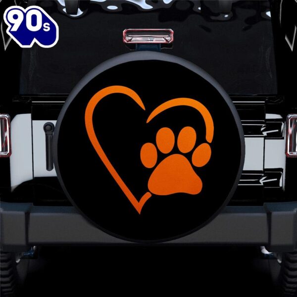 Dog Paw Heart Orange Car Spare Tire Covers Gift For Campers