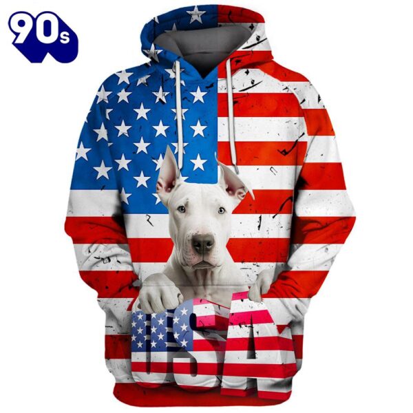 Dogo Argentino Dog 3D Face Graphic Premium America Flag Hoodie   Gift Christmas