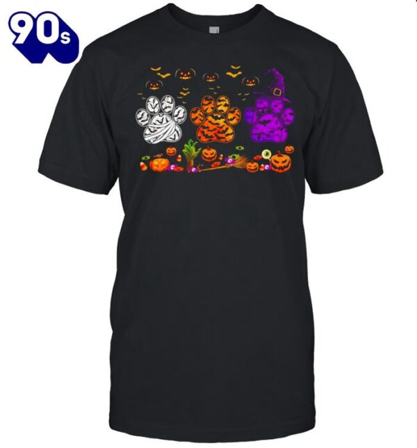 Dogs Paw Pumpkin Halloween T-shirts For Man And Women