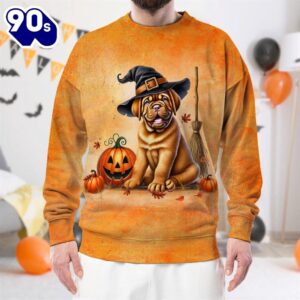 Dogues de Bordeaux Dog In Spooky Autumn Halloween 3D Shirt  For Man And Women