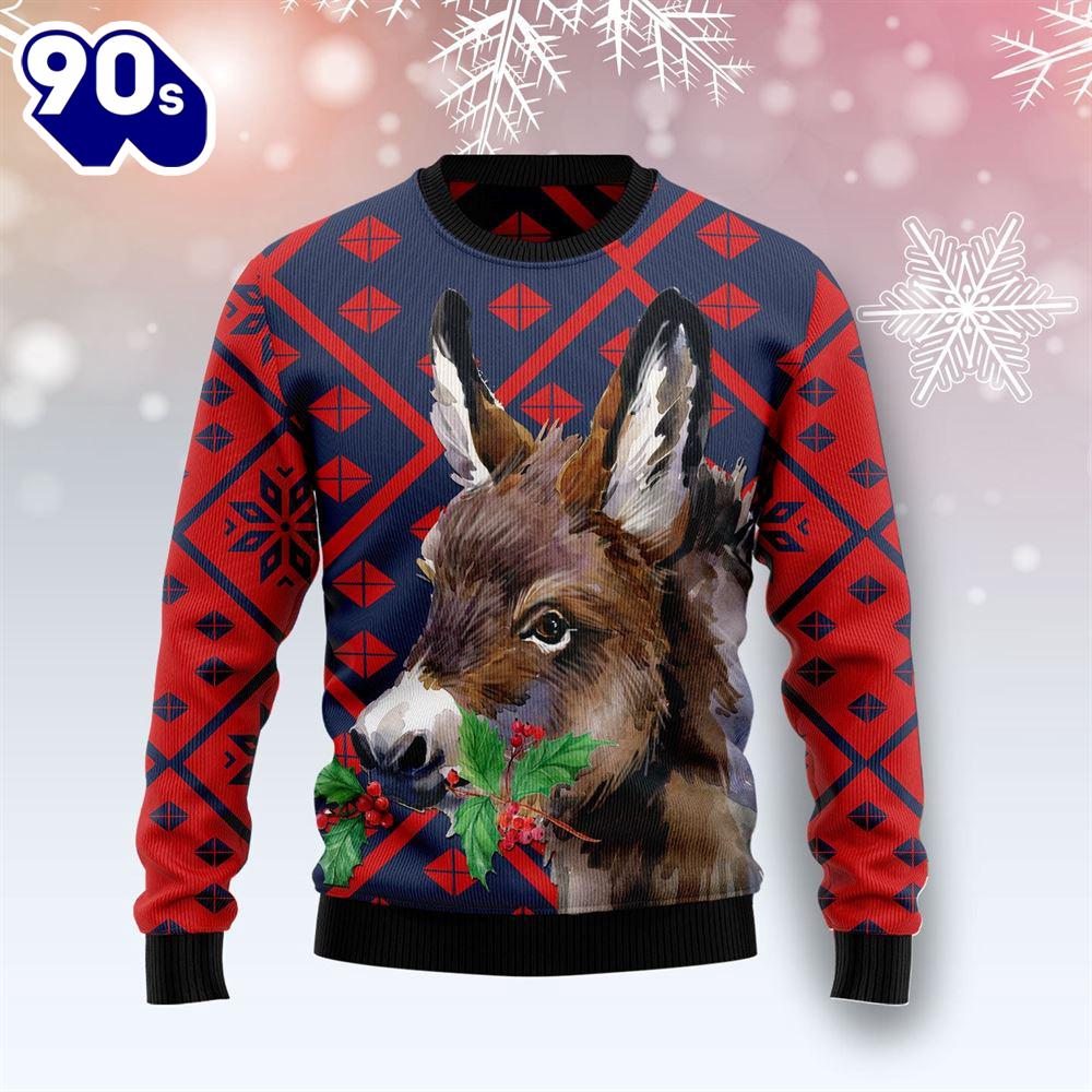 Christmas 2024 Donkey Christmas Printed Ugly Christmas Sweater Christmas 2024 Donkey Christmas Printed Ugly Christmas Sweater