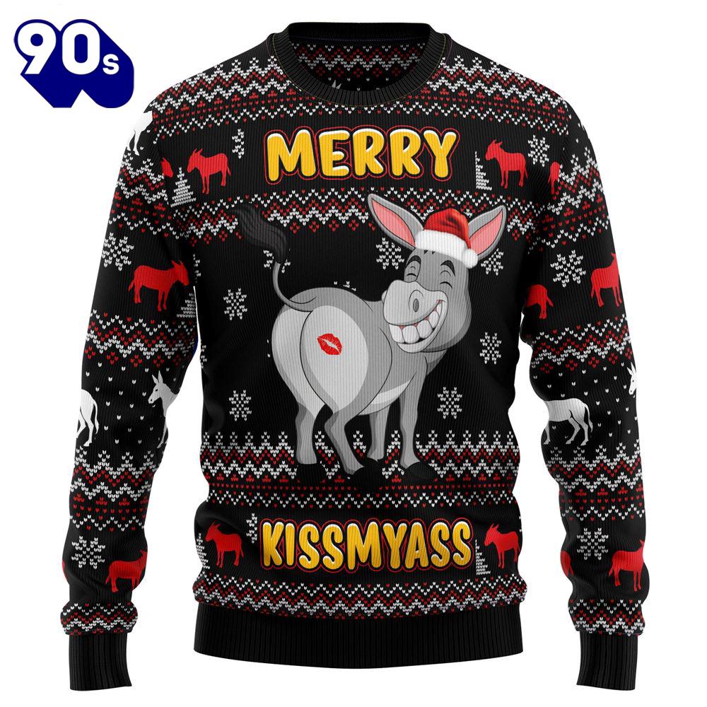 Christmas 2024 Donkeys Merry Kissmyass Ugly Christmas Sweater Christmas 2024 Donkeys Merry Kissmyass Ugly Christmas Sweater