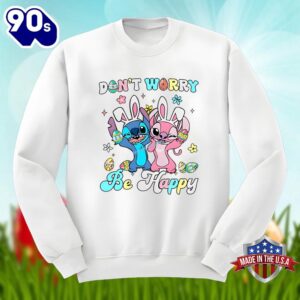 Dont Worry Be Happy With Stitch And Angel Easter Graphic Shirt 1 Dont Worry Be Happy With Stitch And Angel Easter Graphic Shirt