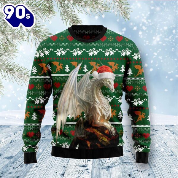 Christmas 2024  Dragon Nice Pinetree Bell Pattern Ugly Christmas Sweater