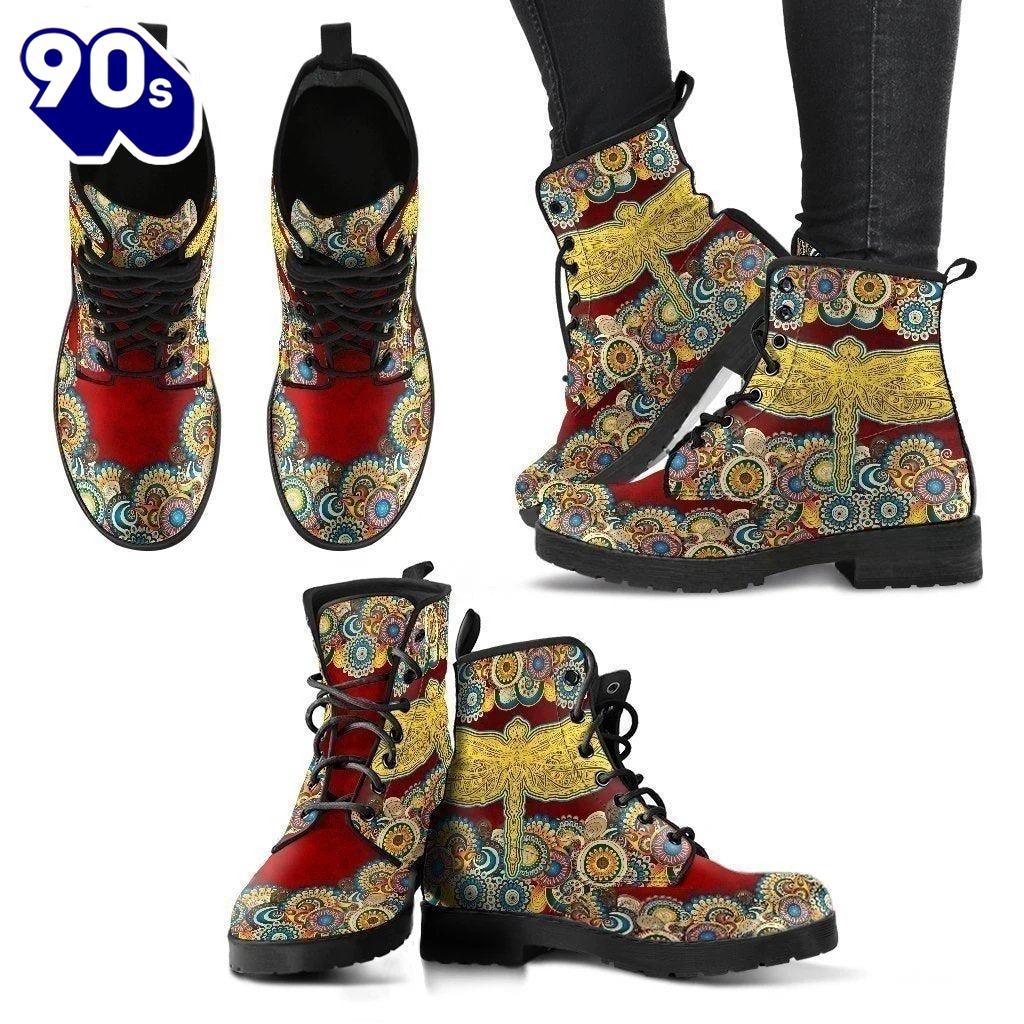 Dragonfly Mandala Women's Leather Leather Boots Dragonfly Mandala Women's Leather Leather Boots