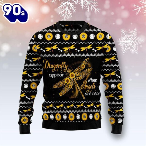 Christmas 2024  Dragonfly Sunflower Ugly Christmas Sweater