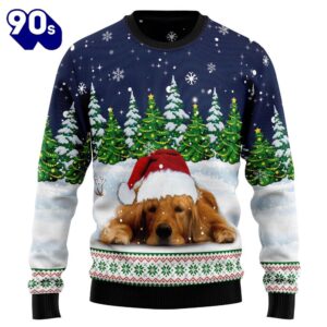 Dreaming Golden Retriever Under Snow Ugly Christmas Sweater