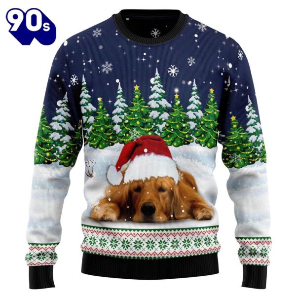 Dreaming Golden Retriever Under Snow Ugly Christmas Sweater