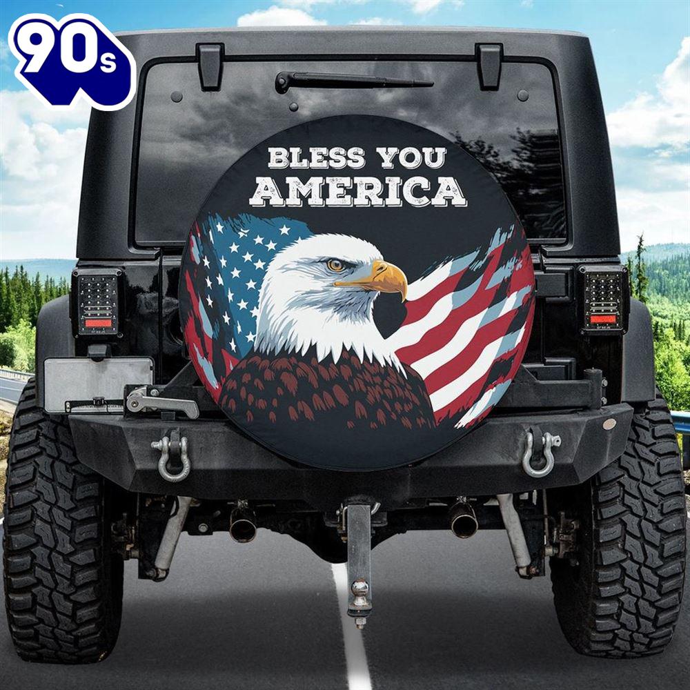 Eagle Bless You America Tire Cover - God Bless You Tire Cover - American Flag Spare Tire Cover Car Decor Eagle Bless You America Tire Cover - God Bless You Tire Cover - American Flag Spare Tire Cover Car Decor