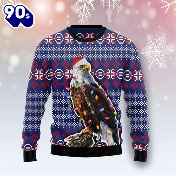 Christmas 2024  Eagle Christmas Light Ugly Christmas Sweater