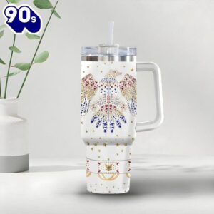 Eagle Rhinestone Tumbler With Handle And Straw