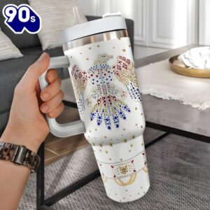 Eagle Rhinestone Tumbler With Handle And Straw