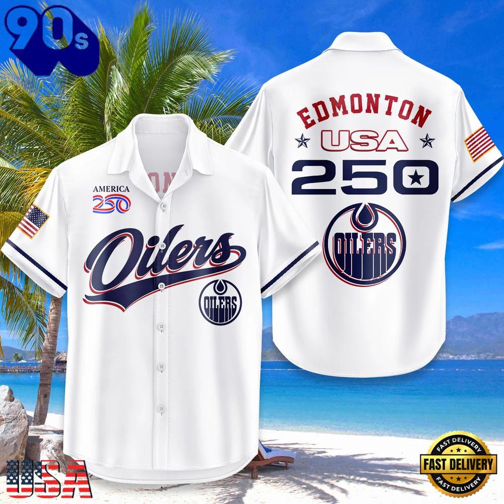 Edmonton Oilers USA Flag 250 Years of Freedom Anniversary 1776-2026 Aloha Hawaiian Shirt Edmonton Oilers USA Flag 250 Years of Freedom Anniversary 1776-2026 Aloha Hawaiian Shirt