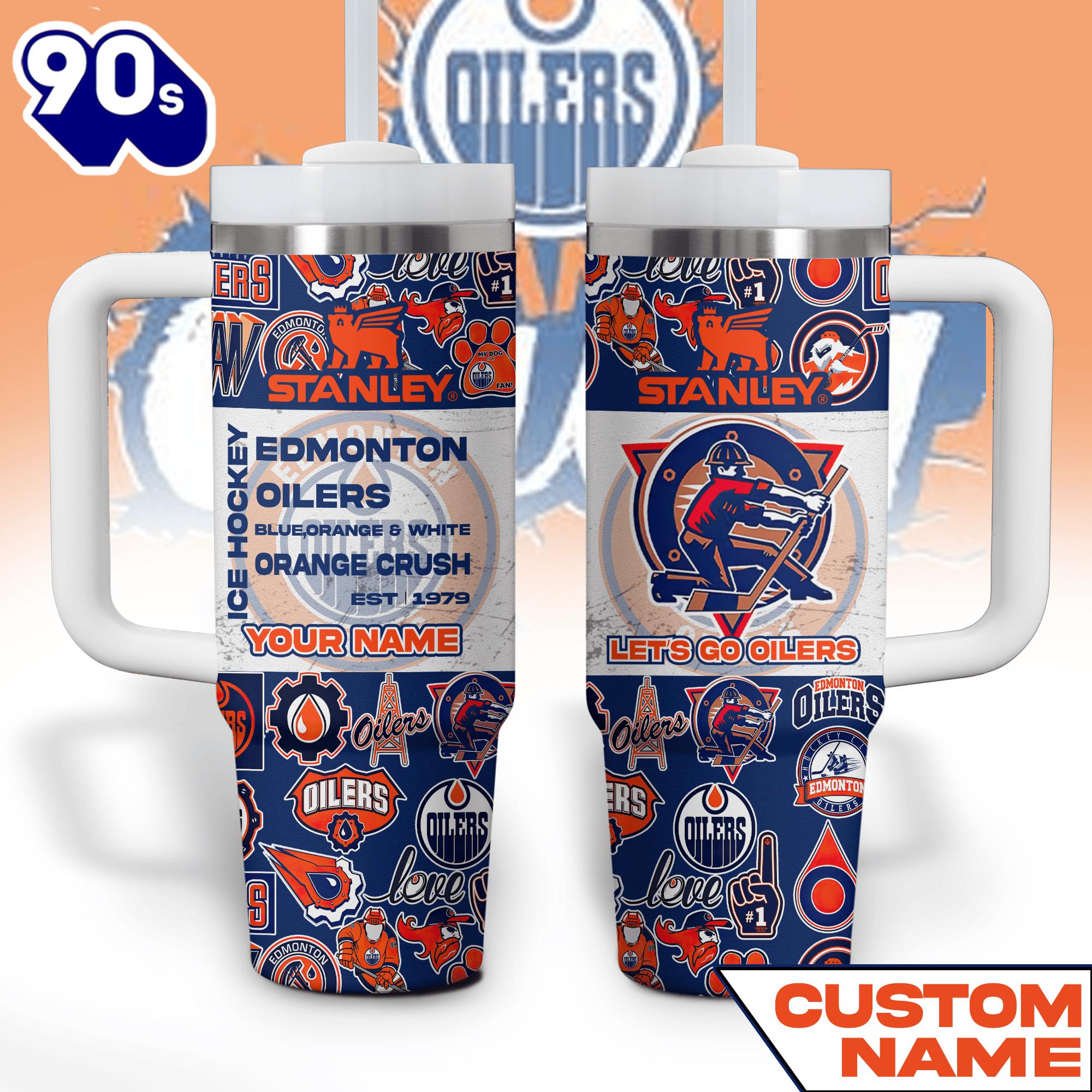 Edmonton Oilers NHL Custom Stanley Quencher 40oz Stainless Steel Tumbler With Handle - NHL Tumbler 40oz Edmonton Oilers NHL Custom Stanley Quencher 40oz Stainless Steel Tumbler With Handle - NHL Tumbler 40oz