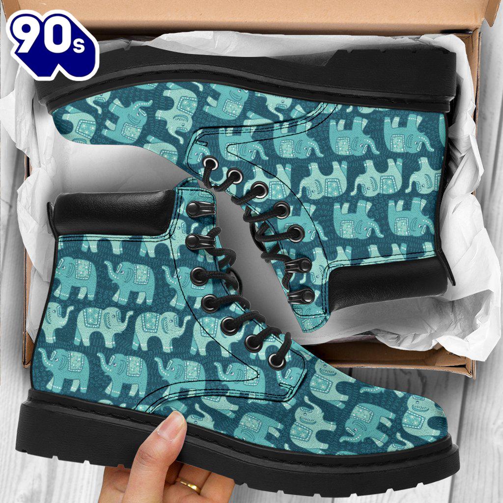 Elephant Leather Boots Animal Custom Shoes Elephant Lover Gift PT03 Elephant Leather Boots Animal Custom Shoes Elephant Lover Gift PT03