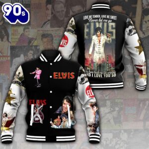 Elvis Presley Black And White Baseball Jacket Gift Xmas