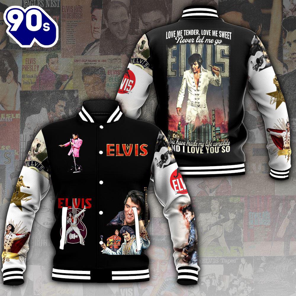 Elvis Presley Black And White Baseball Jacket Gift Xmas Elvis Presley Black And White Baseball Jacket Gift Xmas